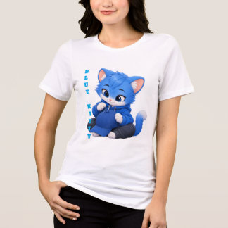 Söt Blå Kattunge T-Shirt, Blå Pojke Katt Hoodie Tr T Shirt
