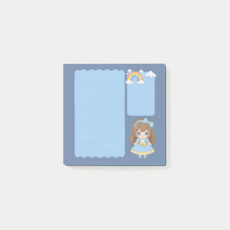 Söt Blå Kawaii Tjej Lärare Personlig Post-it Block