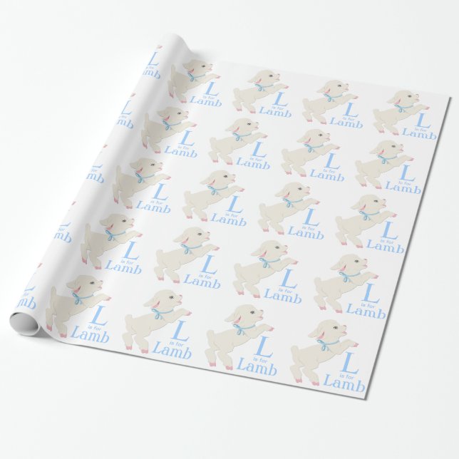 Söt blå lamm-babyshower presentpapper (Utrullad)