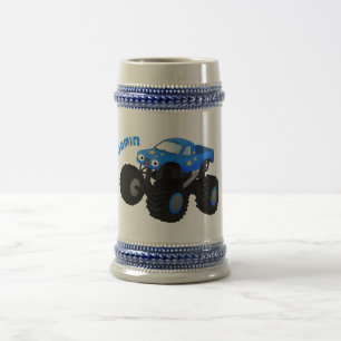 Söt blå monstertruck serieillustration sejdel