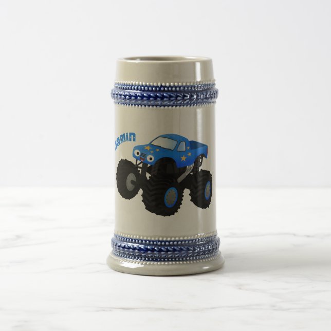 Söt blå monstertruck serieillustration sejdel (Center)