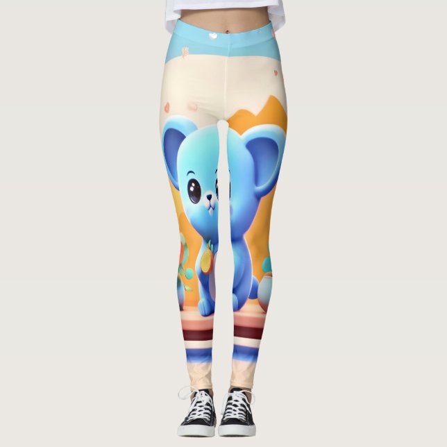 Söt blå mus med blommor leggings (Framsida)