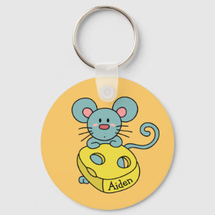 Söt blå mus och ost Barnanpassad Nyckelring