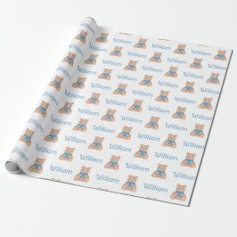 Söt blå Nalle Bow Tie Baby Shower Presentpapper