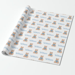 Söt blå Nalle Bow Tie Baby Shower Presentpapper