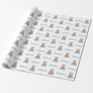 Söt blå Nalle Bow Tie Baby Shower Presentpapper
