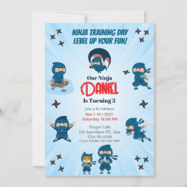 Söt blå ninja trupp pojke födelsedagsfest inbjudningar