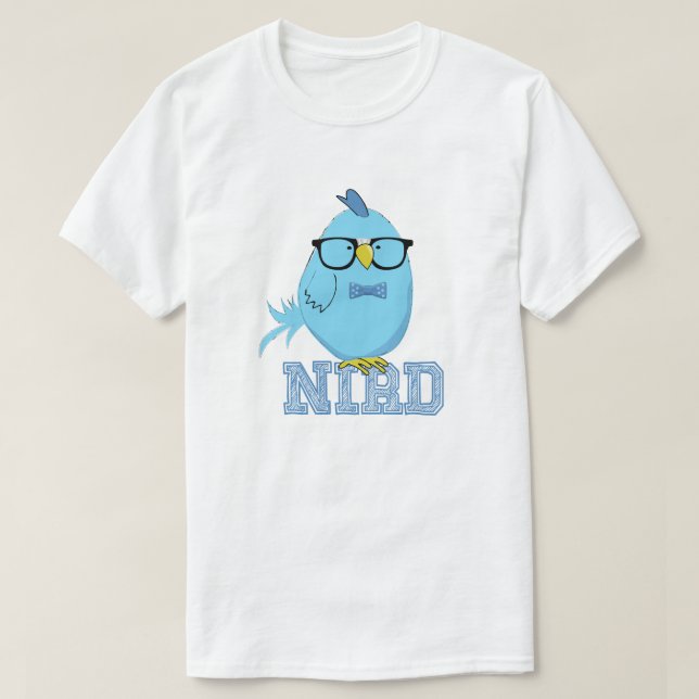 Söt Blå Nörd Fågel T Shirt (Design framsida)