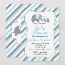 Söt blå och grå randig elefant baby shower