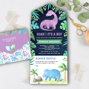 Söt blå och lila dinosaurie marin baby shower