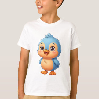 Söt blå och orange seriefigur för babyfågel t shirt