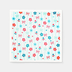 Söt blå och röd blomsterbåge mönster patriotisk pappersservett