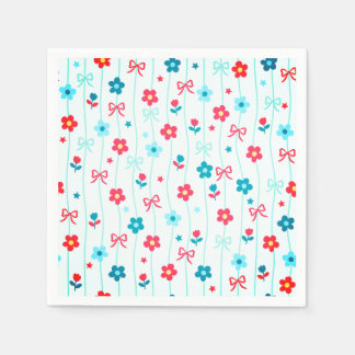 Söt blå och röd blomsterbåge mönster patriotisk pappersservett