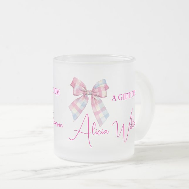 Söt blå och rosa båge Personligt gåva från Frostad Glasmugg (Framsida höger)