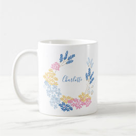 Söt blå och rosa blomsterkrans personlig kaffemugg