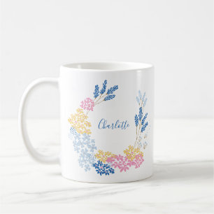 Söt blå och rosa blomsterkrans personlig kaffemugg