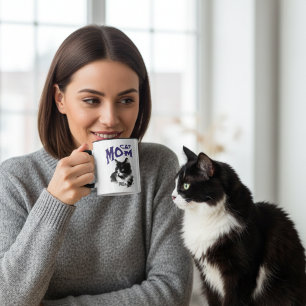 Söt Blå och Svart KATT MAMMA Personliggör Mugg