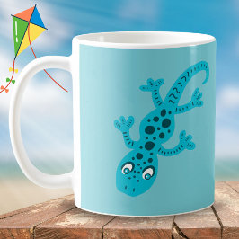 Söt blå ödla gecko-mugg för barn kaffemugg