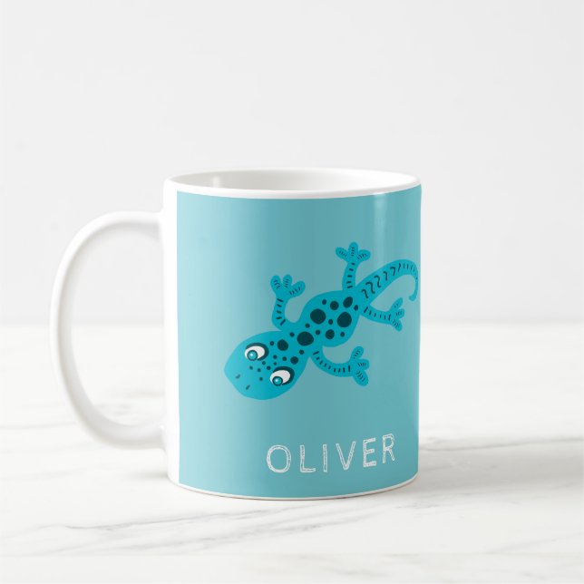 Söt blå ödla gecko namn mugg för barn (Vänster)