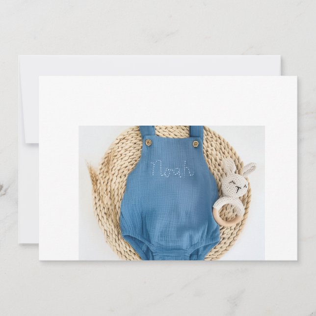 Söt blå overallstryck Baby-bodysuit – Nyfödd & Inbjudningar (Framsida)