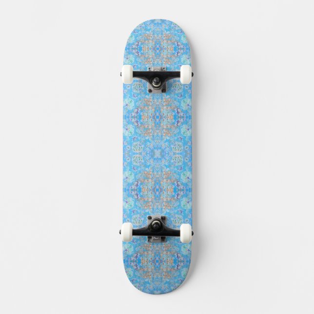 Söt blå pastellblomma mini skateboard bräda 18,5 cm (Framsida)