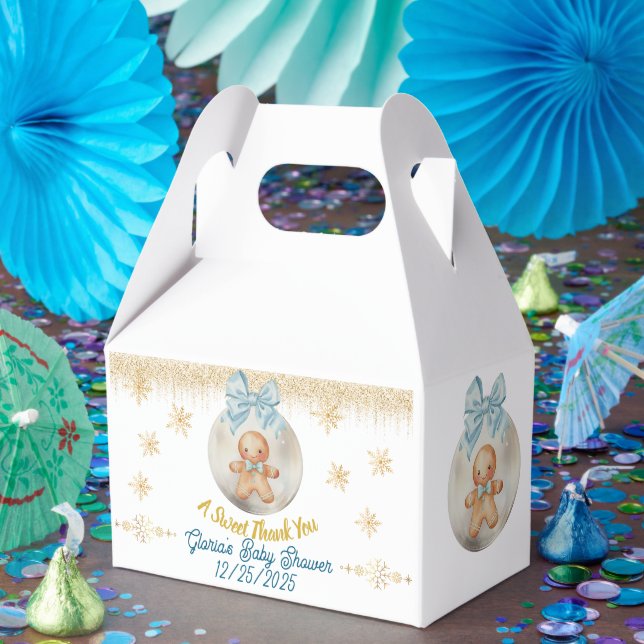 Söt blå pepparkaks pojke julgransprydnad baby show presentaskar (Part)