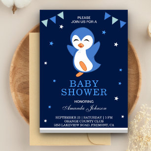 Söt blå pingisbaby baby shower inbjudan