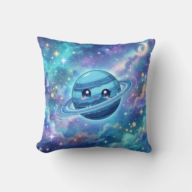 Söt blå planet galax kudde (Framsida)