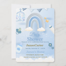 Söt Blå Pojk Bebis Babyshower Inbjudan