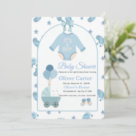 Söt Blå Pojke Bebis Shower Inbjudan