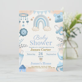 Söt Blå Pojke Bebis Shower Inbjudan