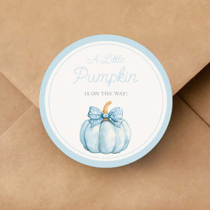 Söt blå pumpa pojke baby shower runt klistermärke