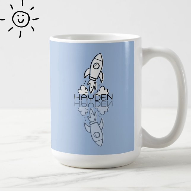 Söt blå raketreflektion klotter Anpassat namn  Kaffemugg (Skapare uppladdad)
