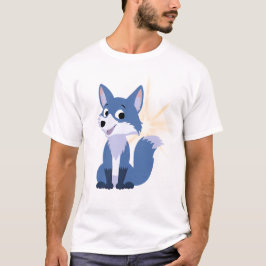 Söt blå räv tecknad figur med gnista t shirt