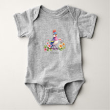 Söt blå rosa fågel blommig baby bodysuit