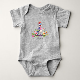 Söt blå rosa fågel blommig baby bodysuit t shirt
