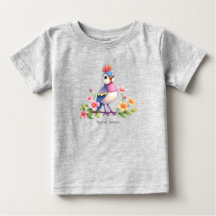 Söt Blå Rosa Fågel Blommig Baby T-Shirt