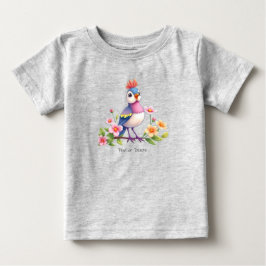 Söt Blå Rosa Fågel Blommig Baby T-Shirt