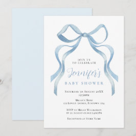 Söt blå rosett baby shower inbjudan