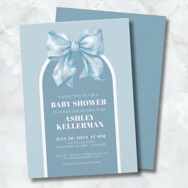 Söt blå rosett pojke babyfirande inbjudningar (Cute Blue Bow Boy Baby Shower Invitation)