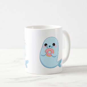 Söt blå säl med munk barnmugg kaffemugg