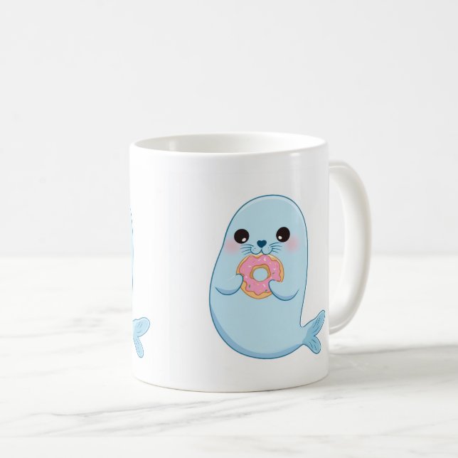 Söt blå säl med munk barnmugg  kaffemugg (Framsida höger)