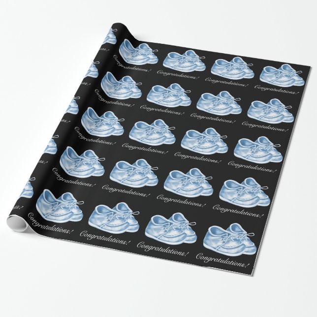 Söt blå skor baby boy shower inslagspapper presentpapper (Utrullad)