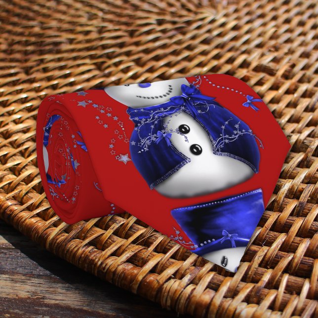 Söt blå snöman jul  slips (Cute Blue Snowman Christmas Tie by the Olde Christmas Shoppe)
