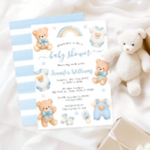 Söt Blå Teddybjörn Boho Baby Shower för Pojkar