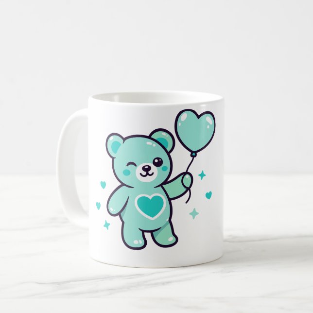 Söt Blå Teddygubbe Med Hjärta Kärlek Kaffemugg (Framsida vänster)