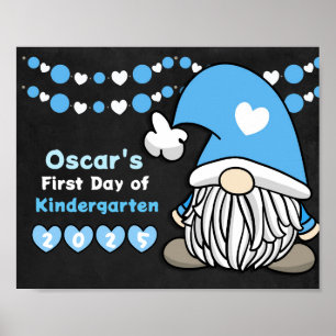 Söt blå tomte första skoldagen skrivtavla poster