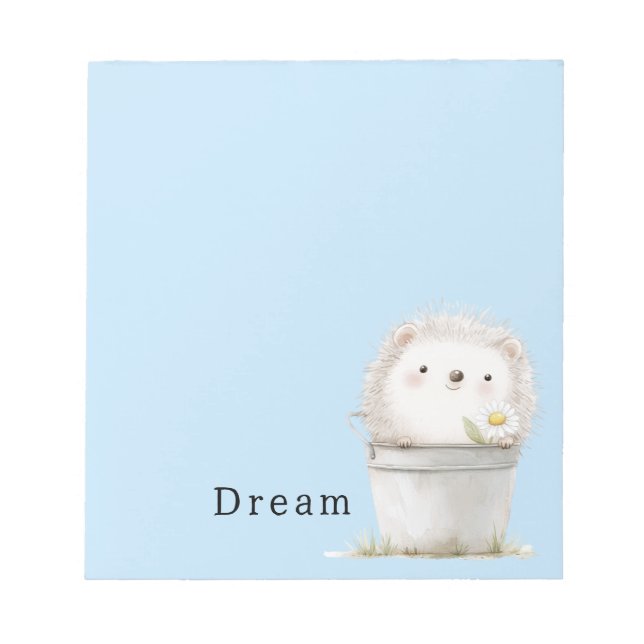 Söt Blå Trädgård Igelkott i Hink Anteckningsblock (Framsida)