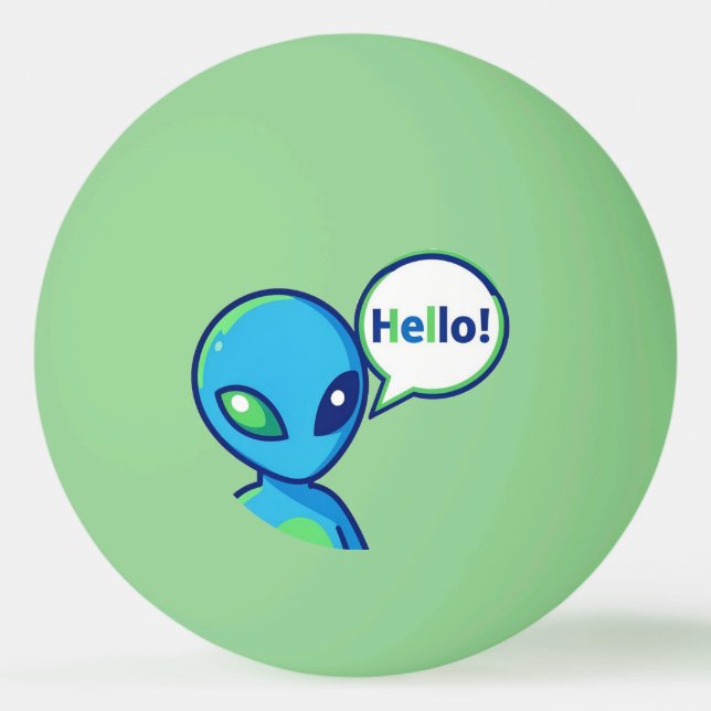 Söt blå utomjording som säger hej pingisboll (Framsidan)