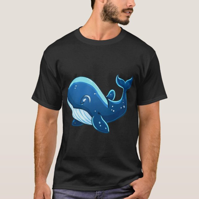 Söt blå val hav ocean fisk t shirt (Framsida)